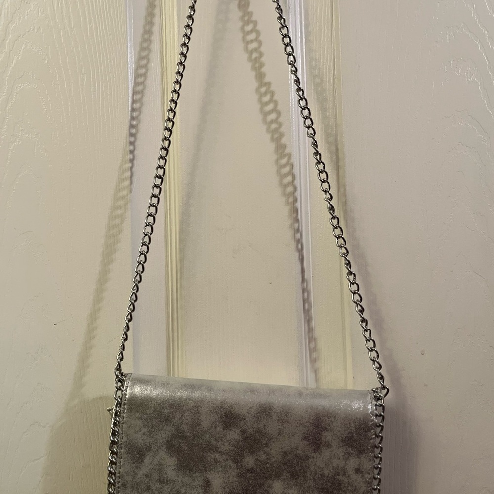 Chelsea28 Metallic Silver Clutch with Chain Strap